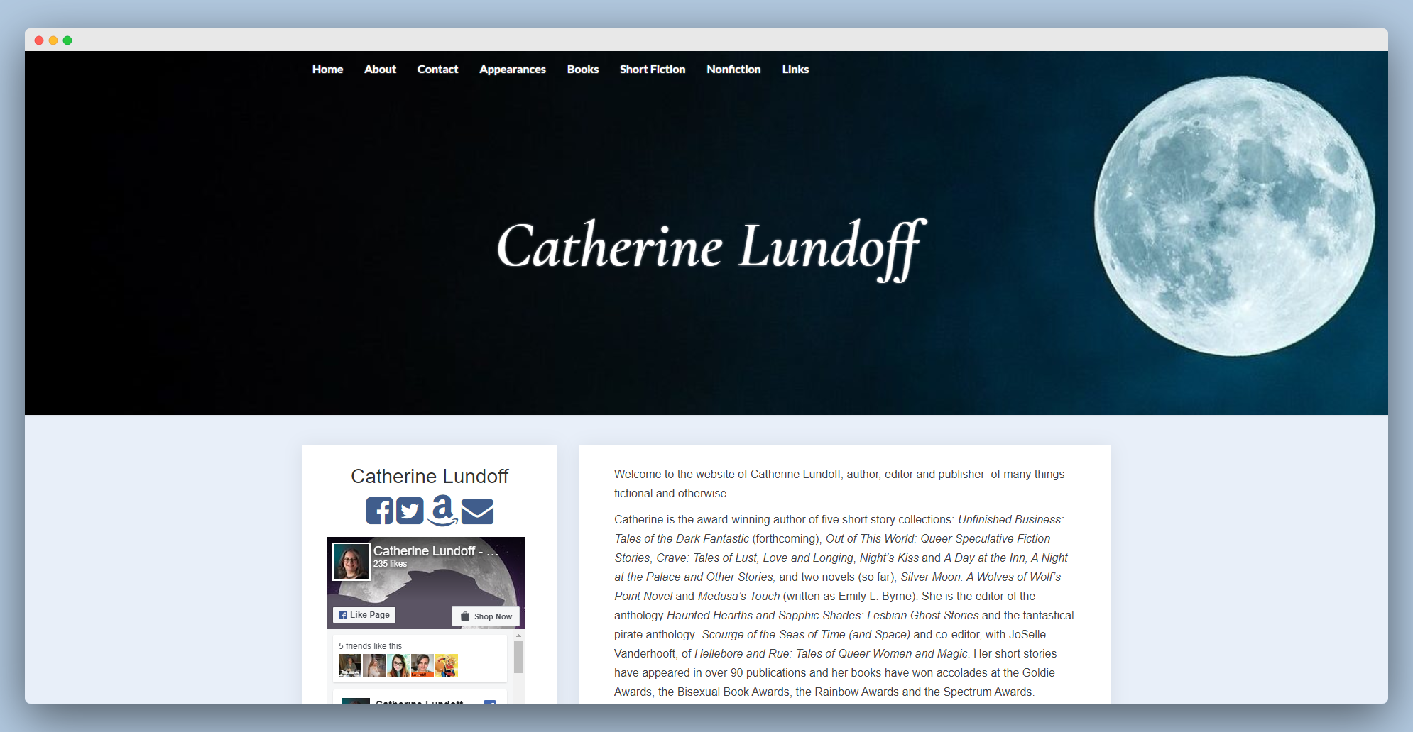 screenshot of Catherine Lundoff's website