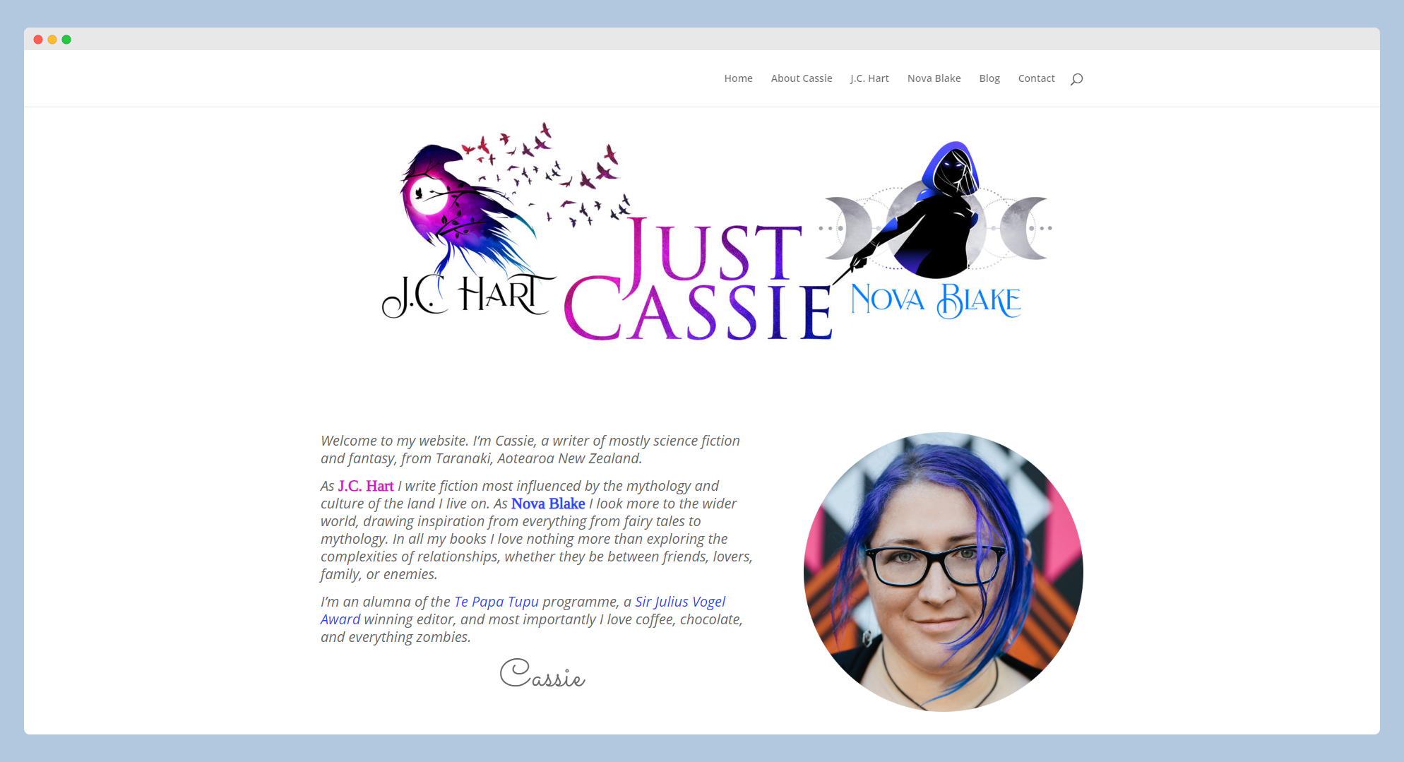 Screenshot of Just Cassie's website